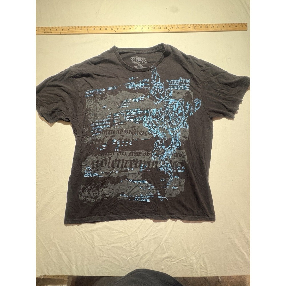 Citizen Earth Graphic T Shirt Men’s 2XL Black Blue Scroll Tattoo Y2K Cotton